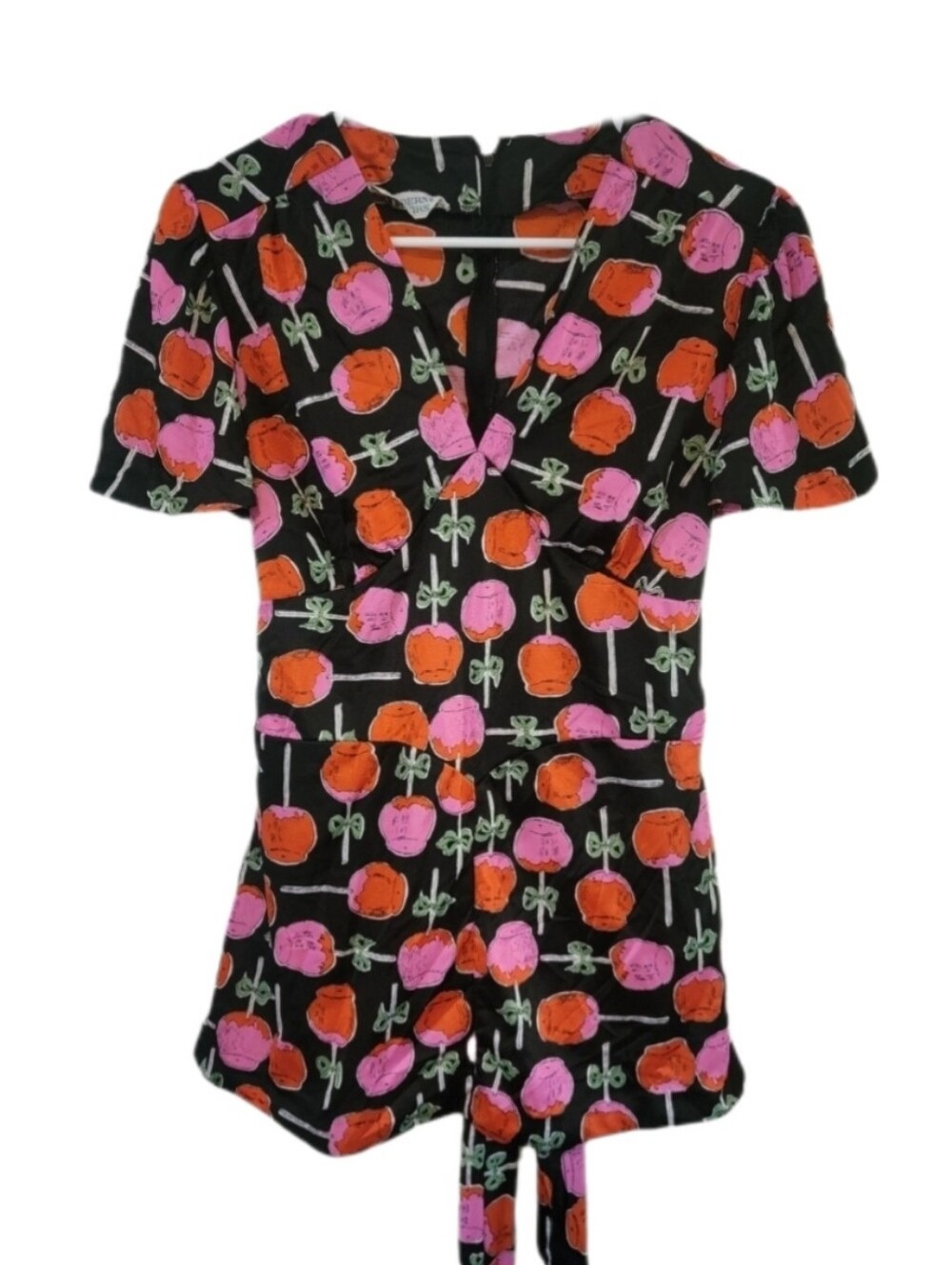 Vintage 80s 90s Modern Juniors Black Quirky Halloween Candy Apple Romper Medium